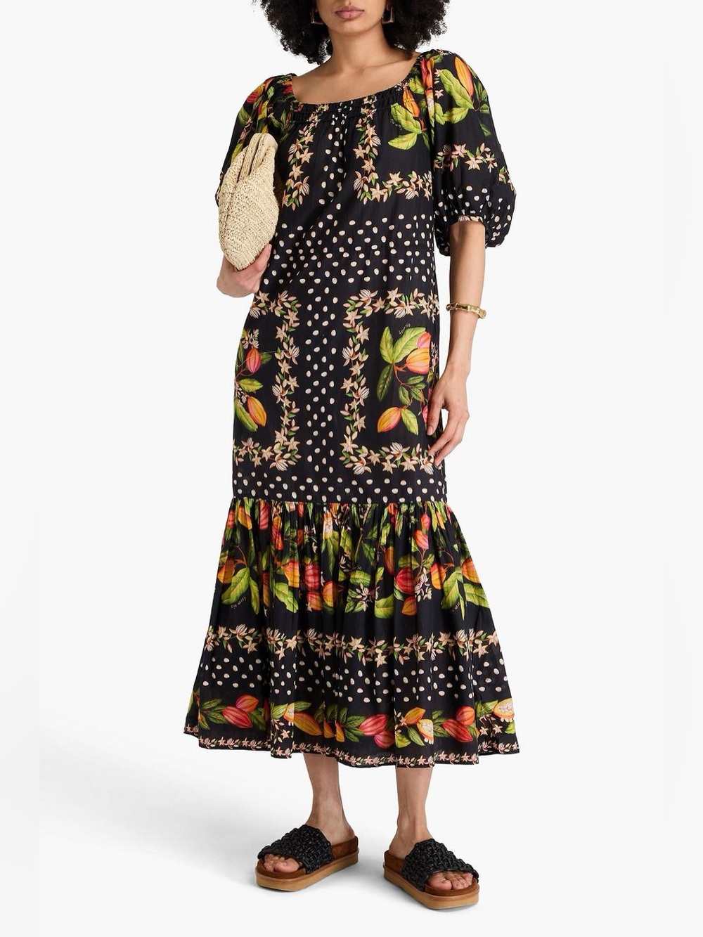 Farm Rio Cocoa Paradise Square Neck Maxi Dress Size S